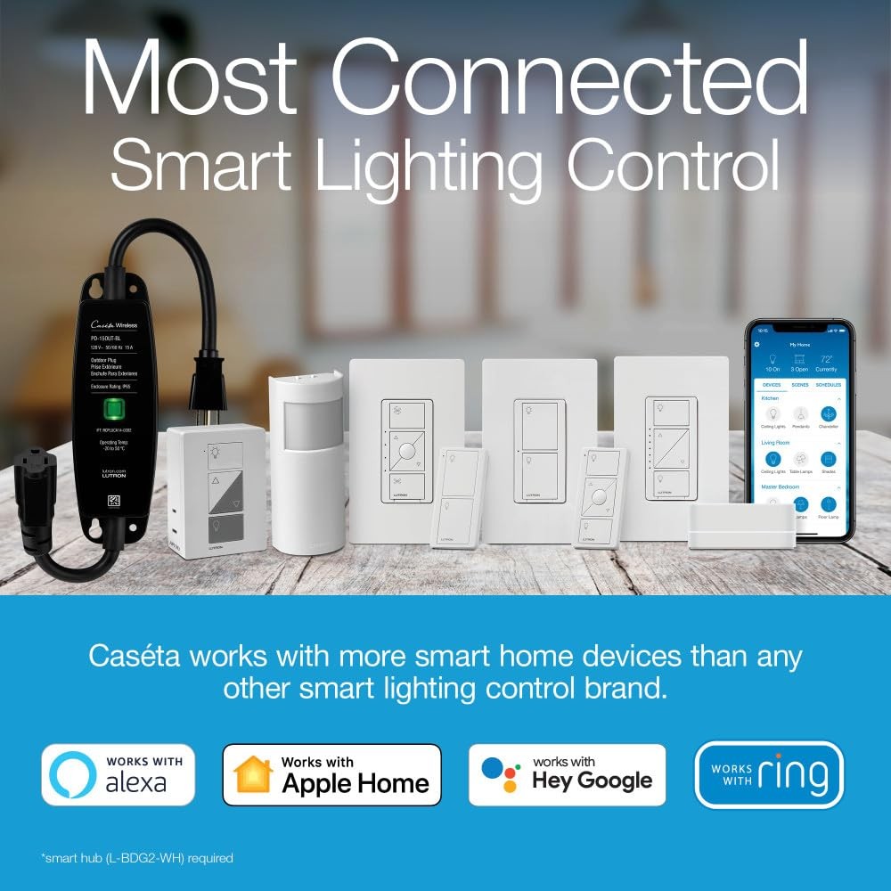 Smart Dimmer Switch 150W Single Pole 3 Way Lutron Caseta PD-6WCL-BL Led