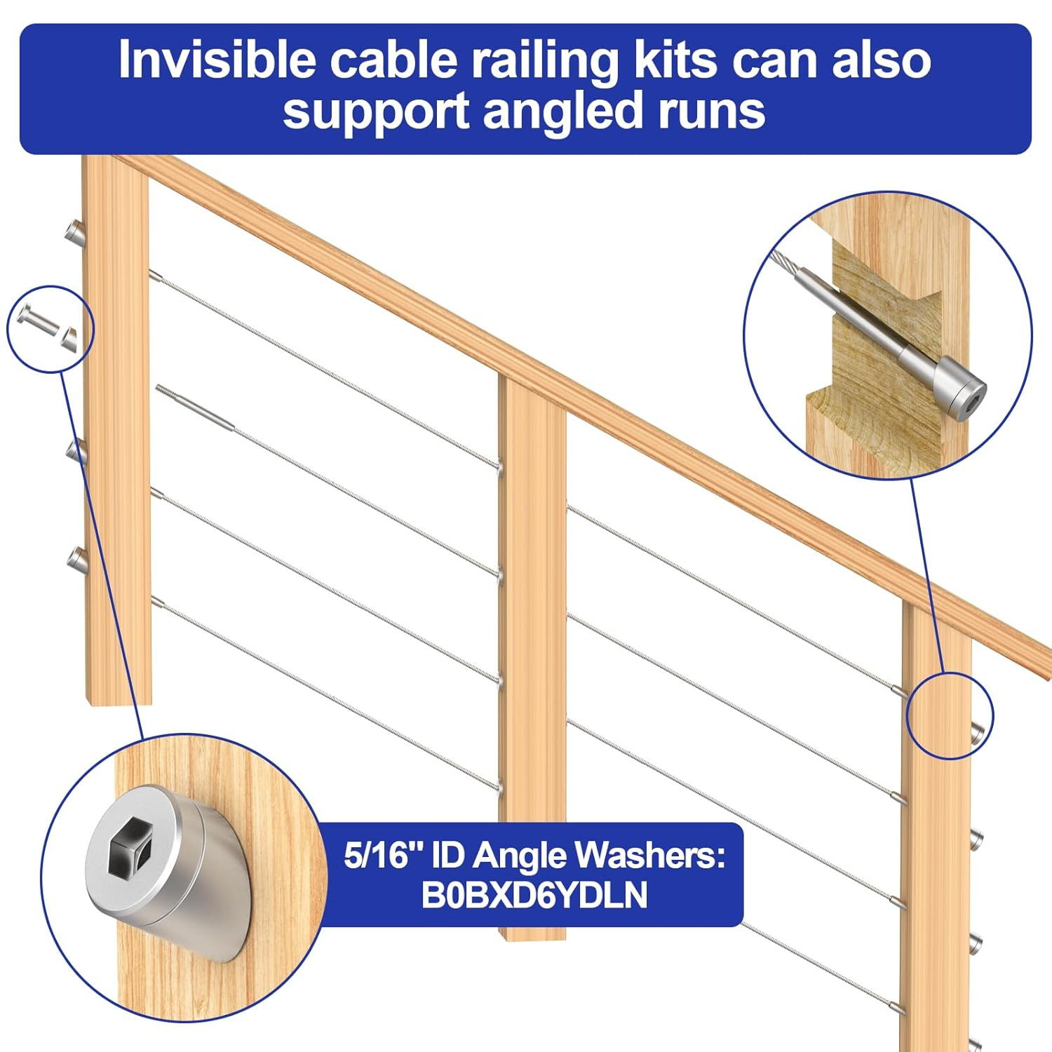 100 Pack Invisible Cable Railing Kit, T316 Stainless Steel 1/8″ Invisible Receiv