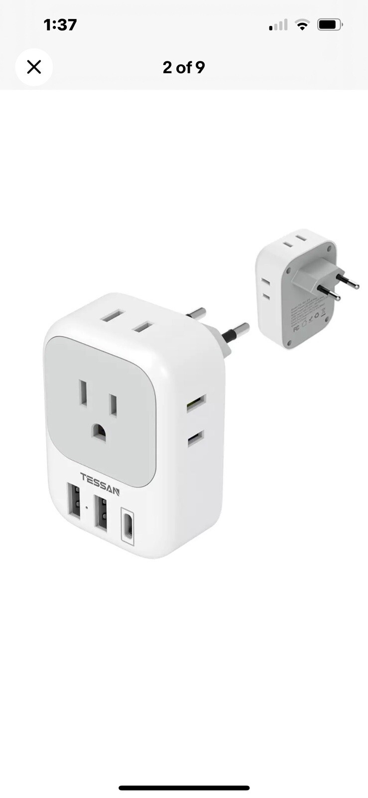 European Plug Adapter Travel Power Plug with 4 Outlets 2USB Port 1 USB C