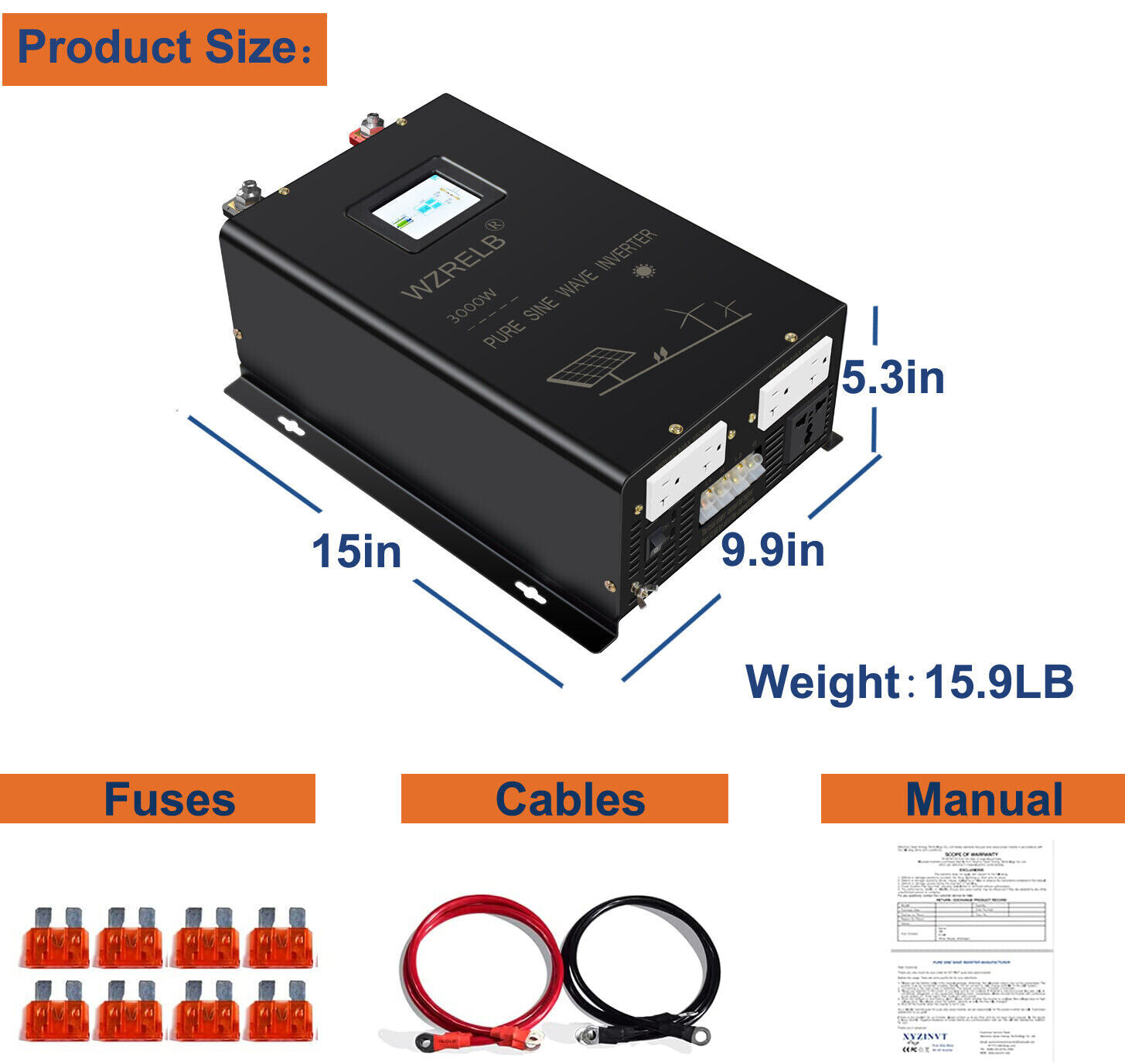 48V DC Pure Sine Wave Split Phase Inverter 3000W 120V 240V AC Solar System Home