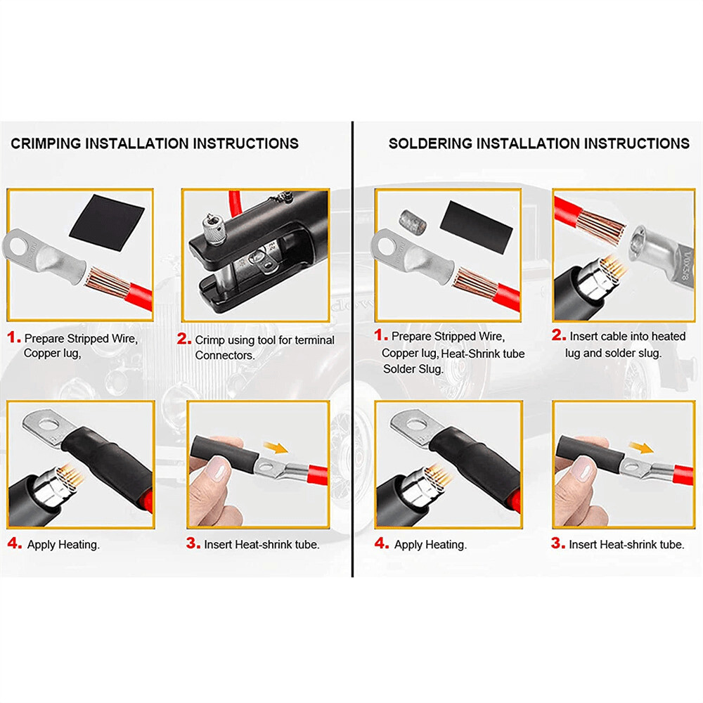 AWG Tinned Copper Lug Ring Terminals Battery Wire Welding Cable Connectors 8-4/0