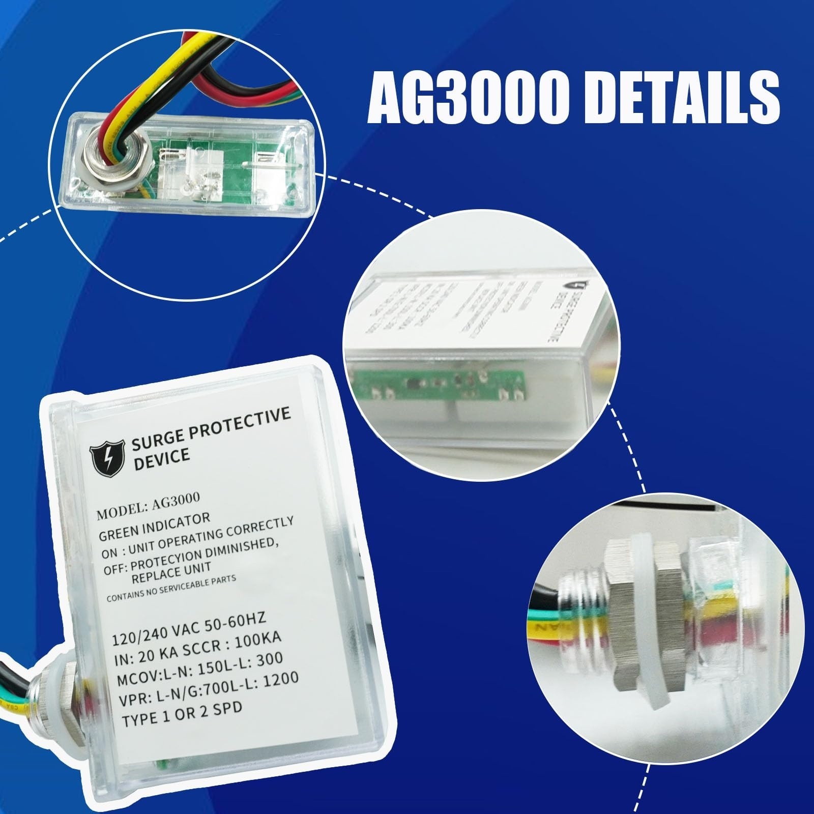 AG3000 HVAC Surge Protector 120/240V TPMOV NEMA 4X for AC Heat Pump Mini Split