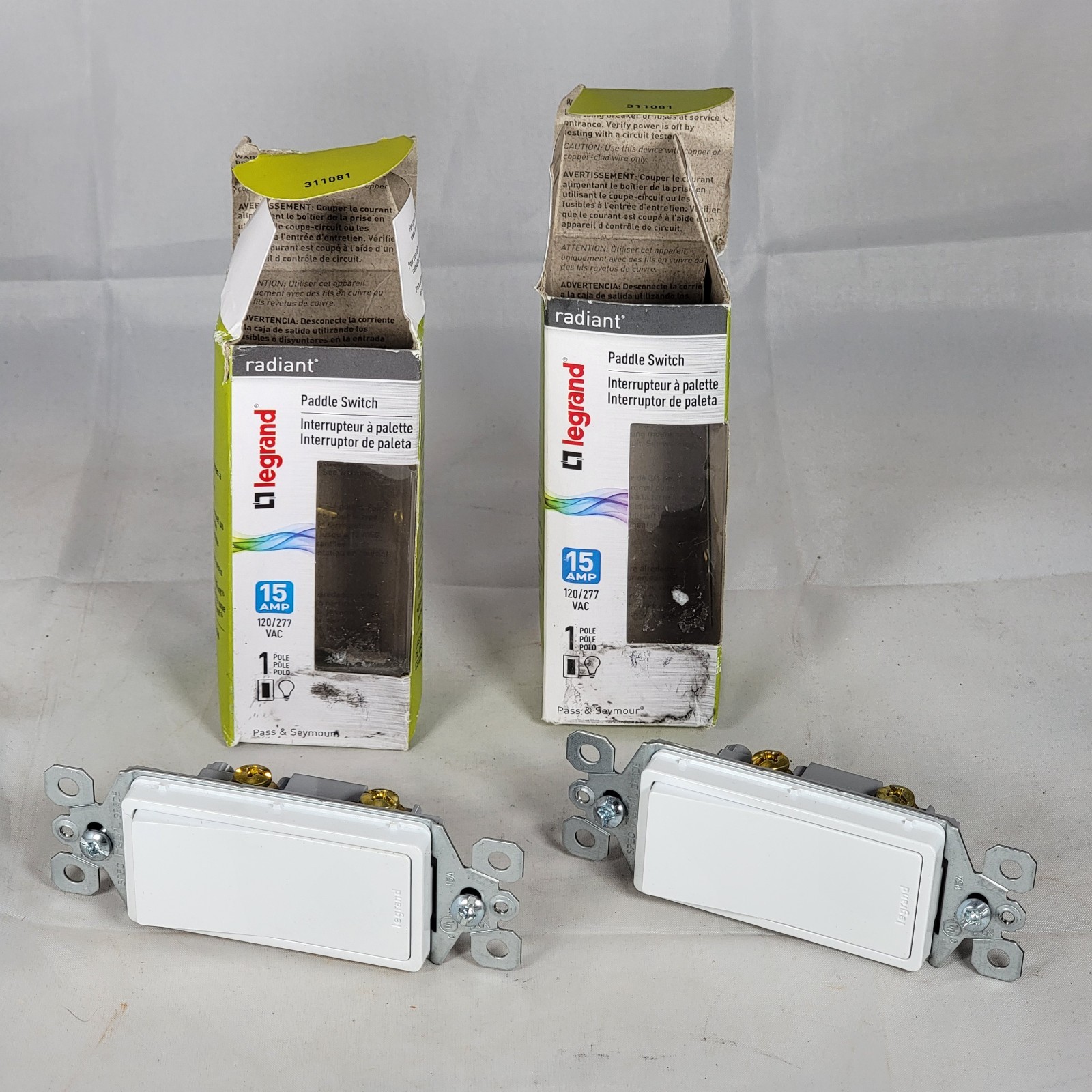 Legrand Radiant 15A 120V Paddle Light Switch Single Pole White NEW (Lot of 2)