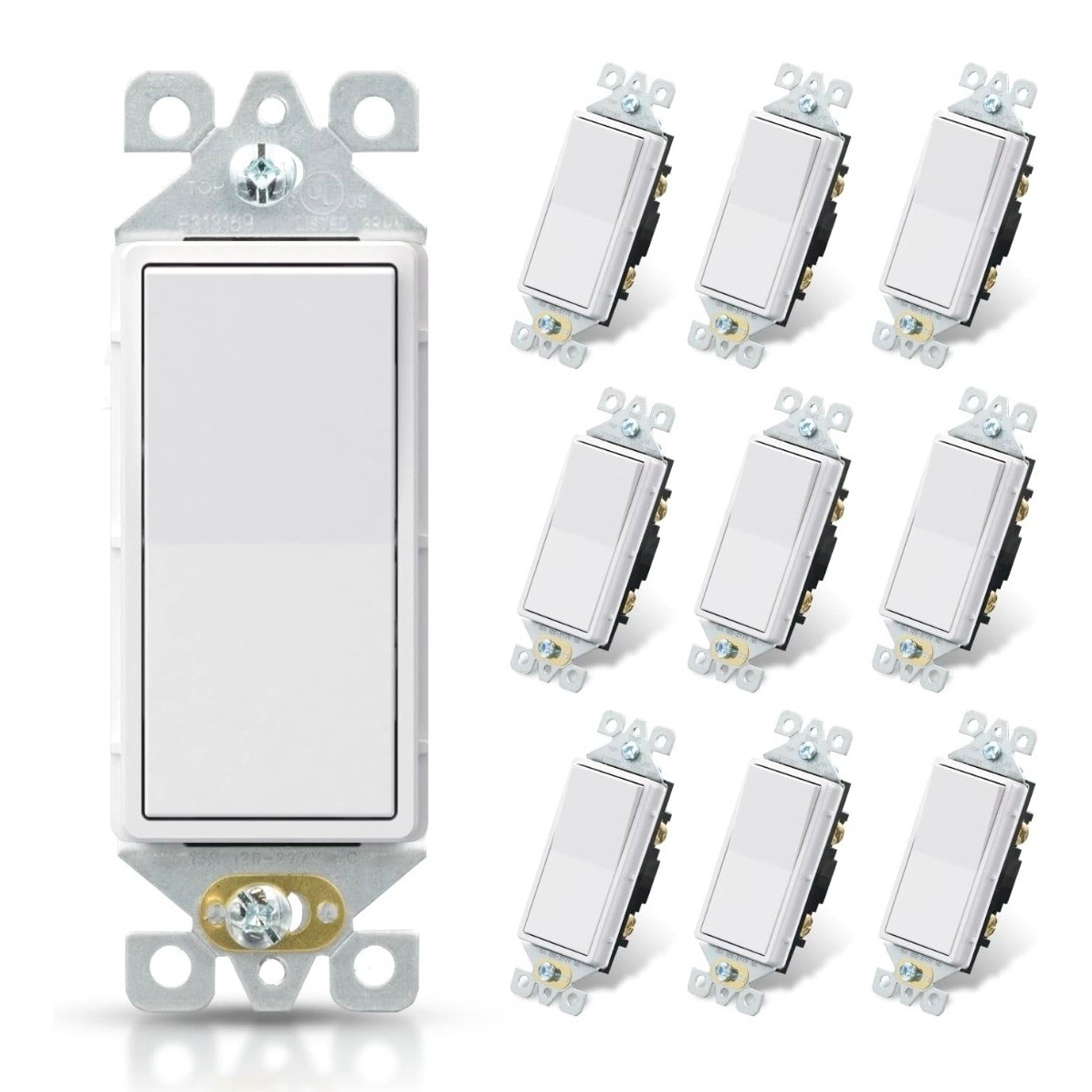 ELEGRP Matte White Single Pole Decorative Light Switch – 10 Pack – Side Wire