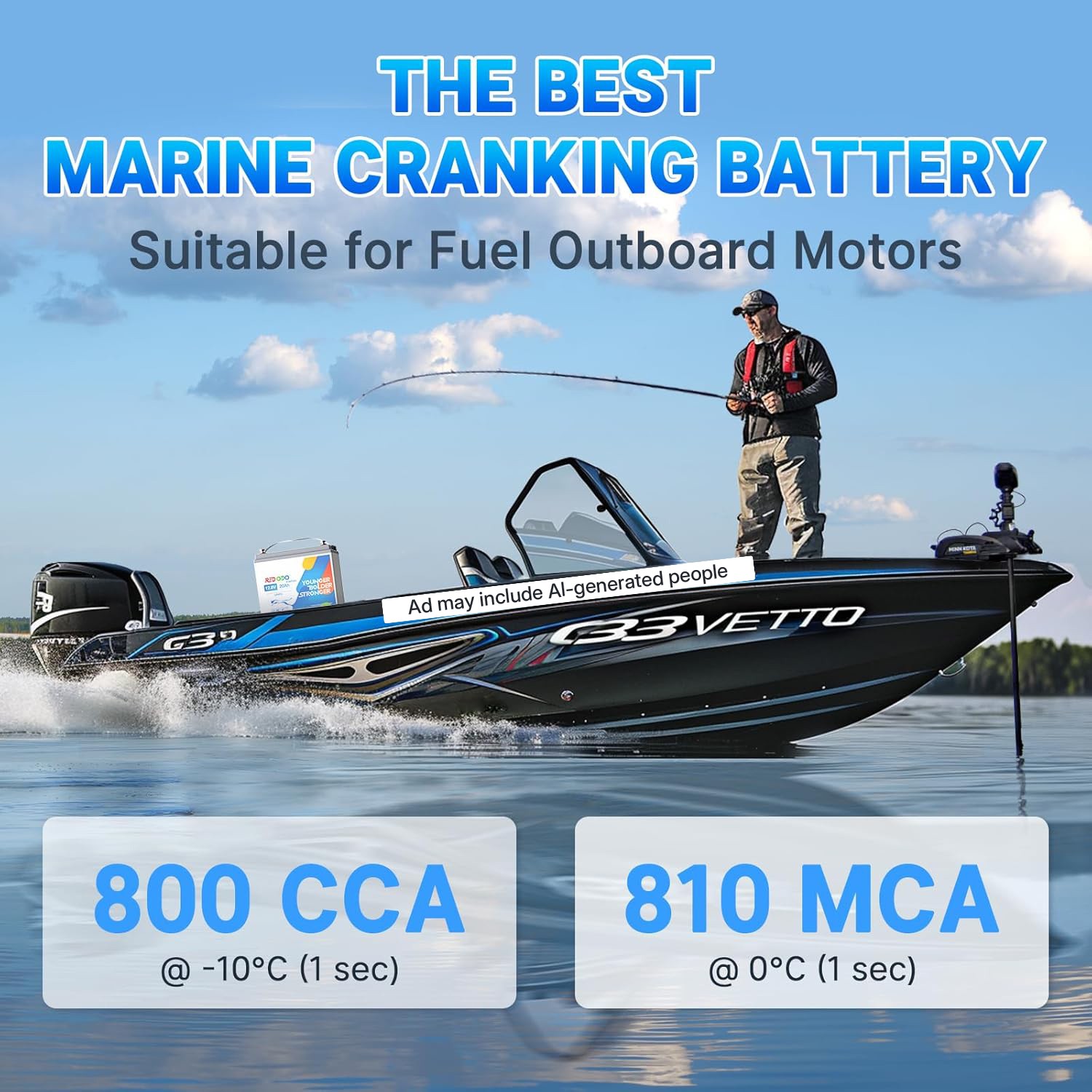 Redodo 12V 20Ah LiFePO4 Lithium Marine Cranking Battery 650CCA IP67 Waterproof