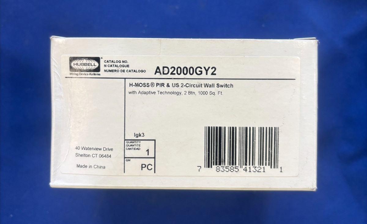 Hubbell Gray Occupancy Sensor Switch Adaptive PIR/US 2Circuit 120/277V AD2000GY2