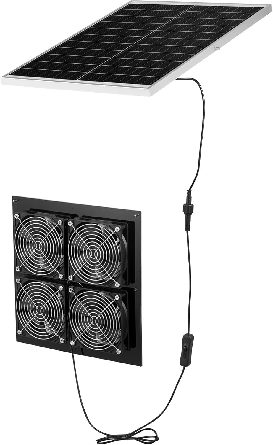 Solar Powered Fan, 25W Solar Panel with 4 Fans, Adjustable Solar Panel Angle, 26