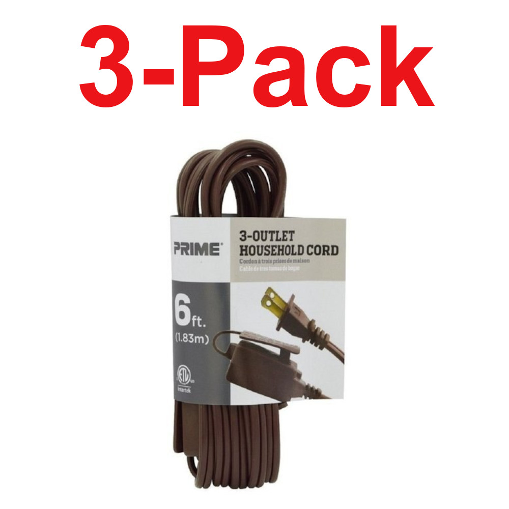 PRIME WIRE & CABLE 3-Pack 6-ft Extension Cord 16/2 SPT-2 Brown