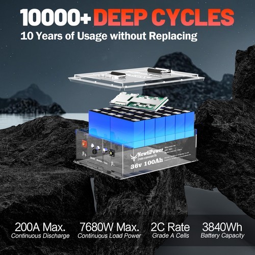 36V 100Ah Golf Cart LiFePO4 Lithium Battery 200A BMS With APP&15A Chager&Monitor