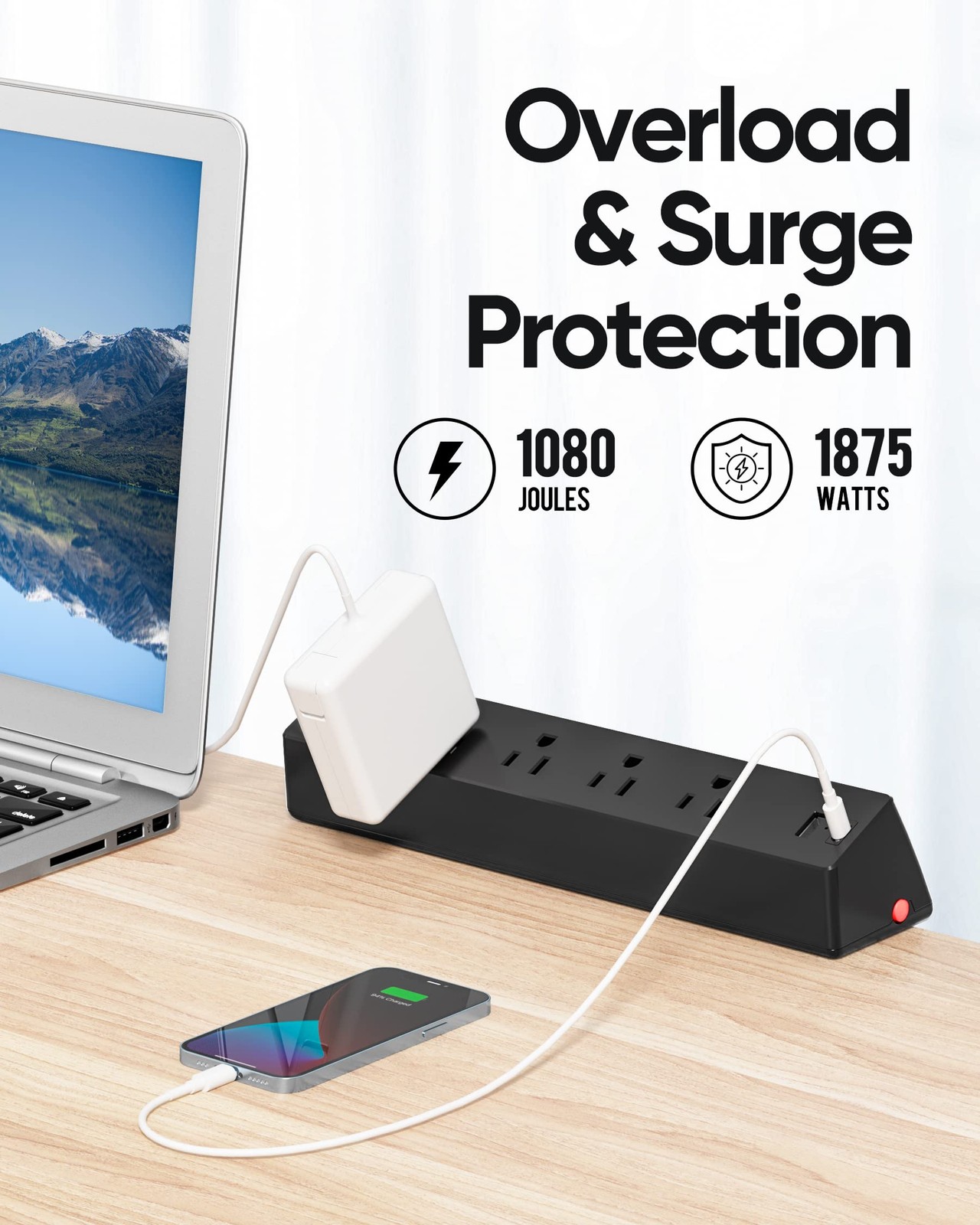 Desk Clamp Power Strip 4 AC Outlets 4 USB Ports Desk Mount Surge Protector
