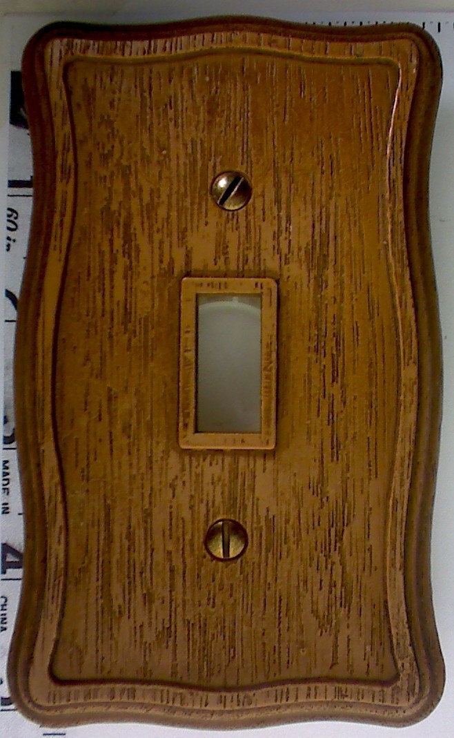 Wood Grain Plastic Single Toggle Switch Cover Plate + Replacement Screws
