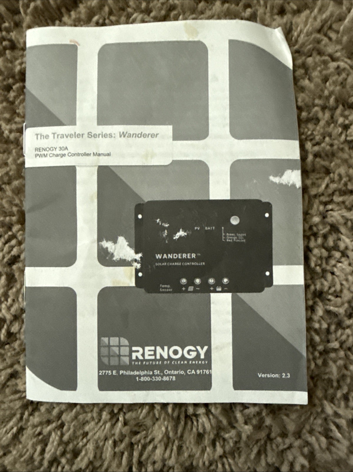 Renogy Wanderer 30A Solar Charge Controller 12V PWM CTRL-WND30-LI With Manual