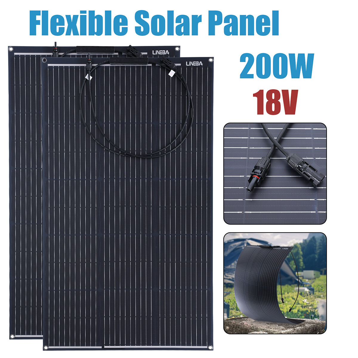 Super Thin 200W Flexible Solar Panel 18V N-Type Mono PV RV Home Off-Grid Battery