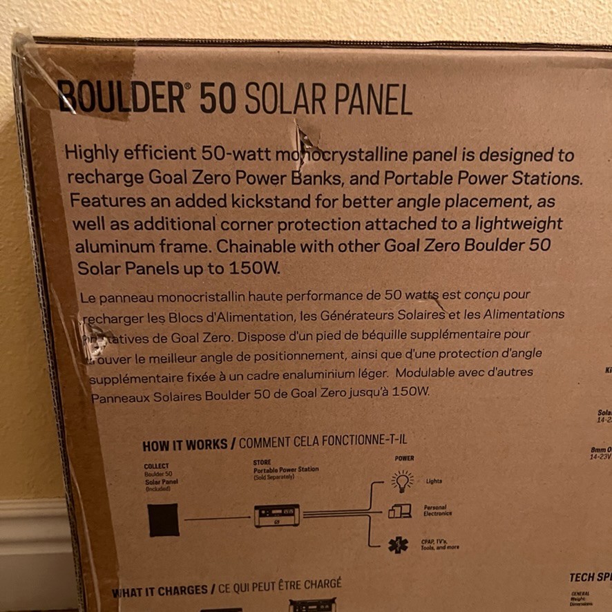 Goal Zero Boulder Monocrystalline 50 Watt 50W Solar Panel Black * NIB NEW!