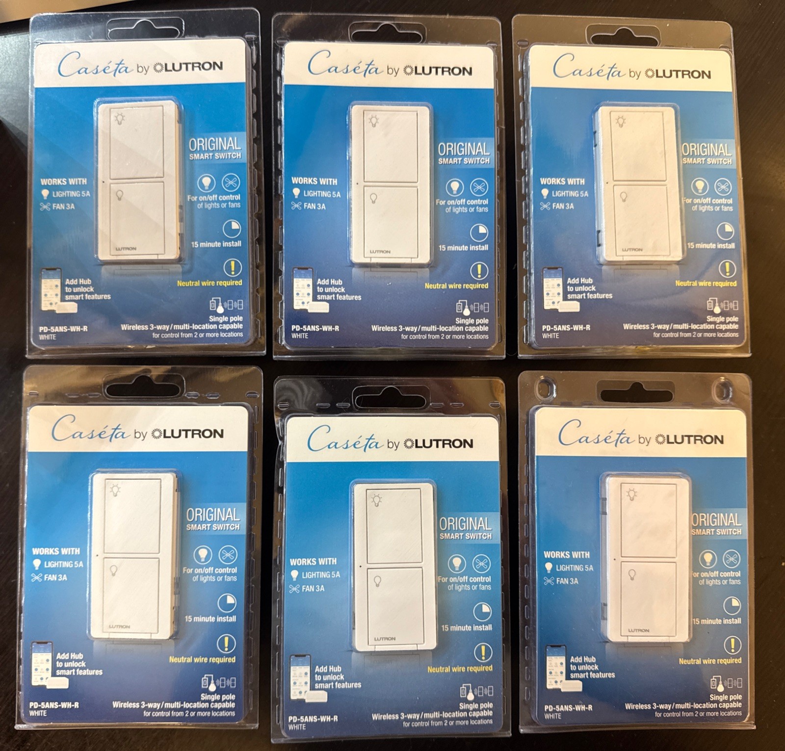 6 NEW SEALED Lutron Caseta Original Smart Switches PD-5ANS-WH-R *LOWEST PRICED*