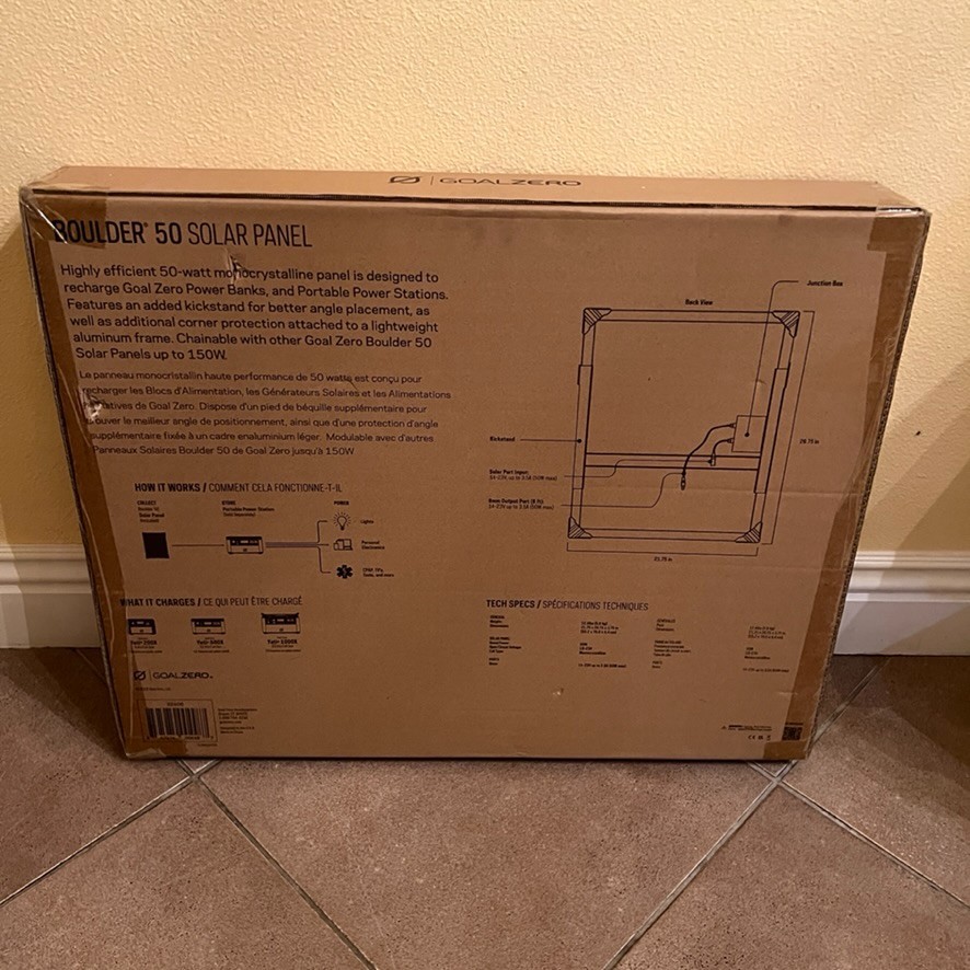 Goal Zero Boulder Monocrystalline 50 Watt 50W Solar Panel Black * NIB NEW!
