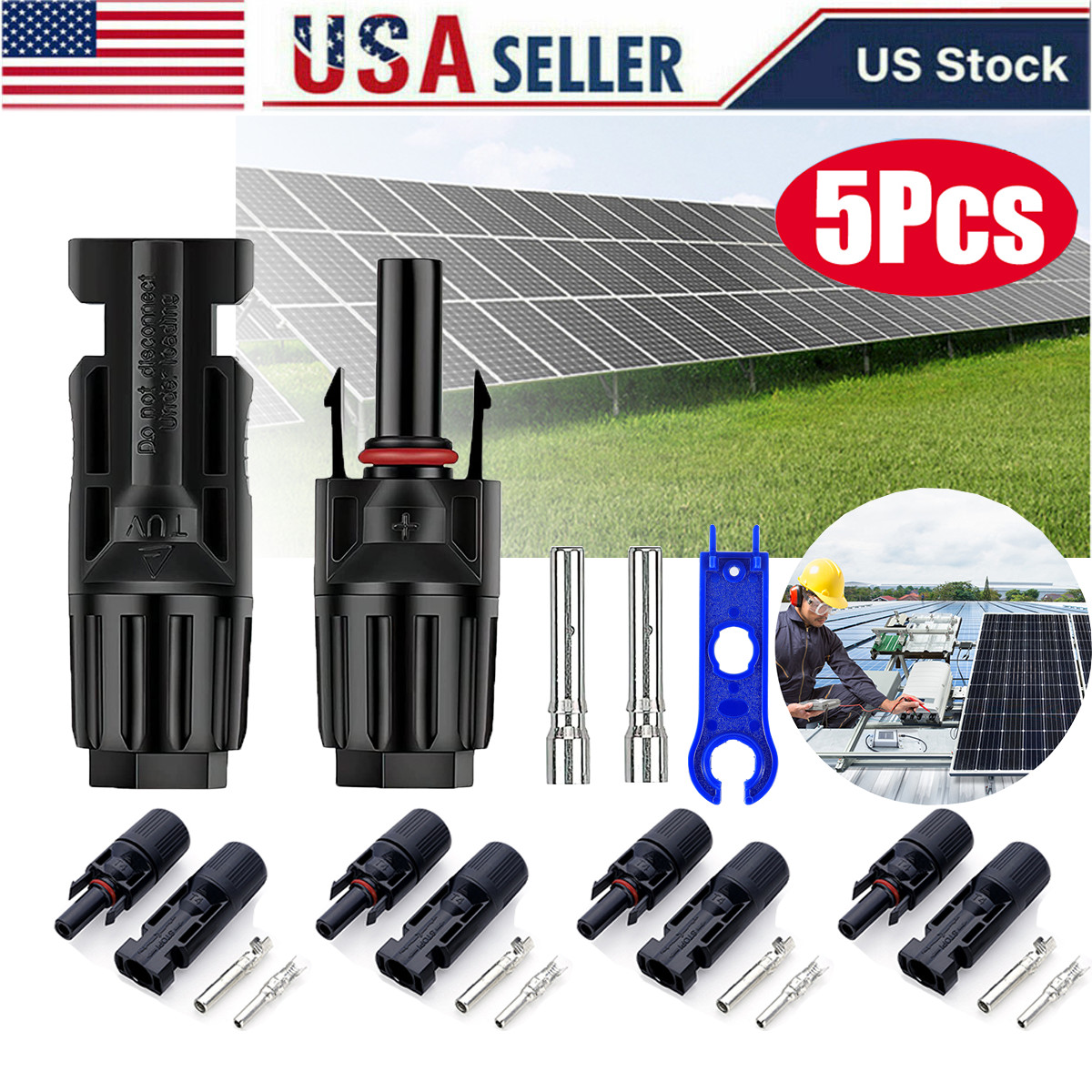 5Pairs MC4 Solar Connectors IP67 30A DC1500V Waterproof for PV Cable 2.5/4mm²