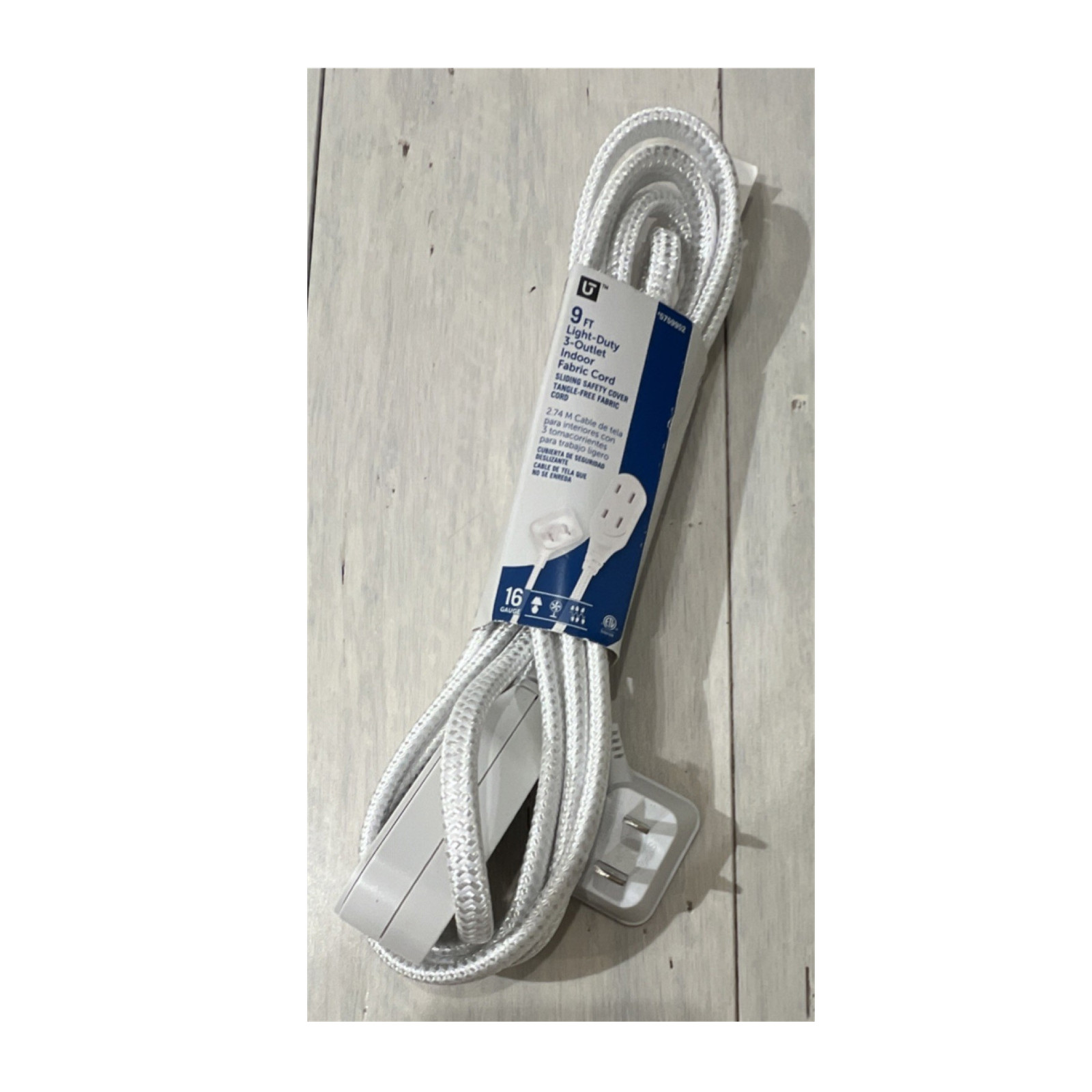 Utilitech 9 ft Indoor Extension Cord 3-Outlet Tangle-Free Fabric White