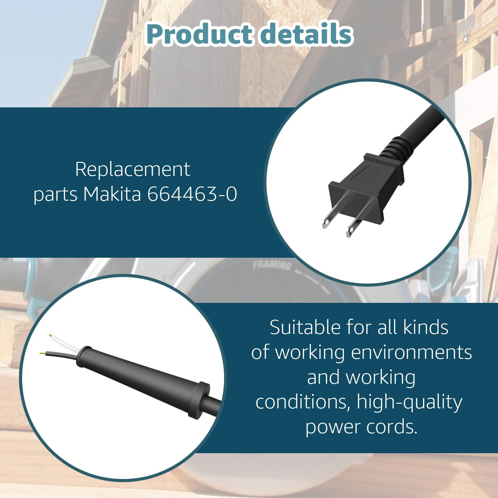 9.8FT Replacement Power Cord 664463-0 (2X14X8 Sj) for Makita Circular black