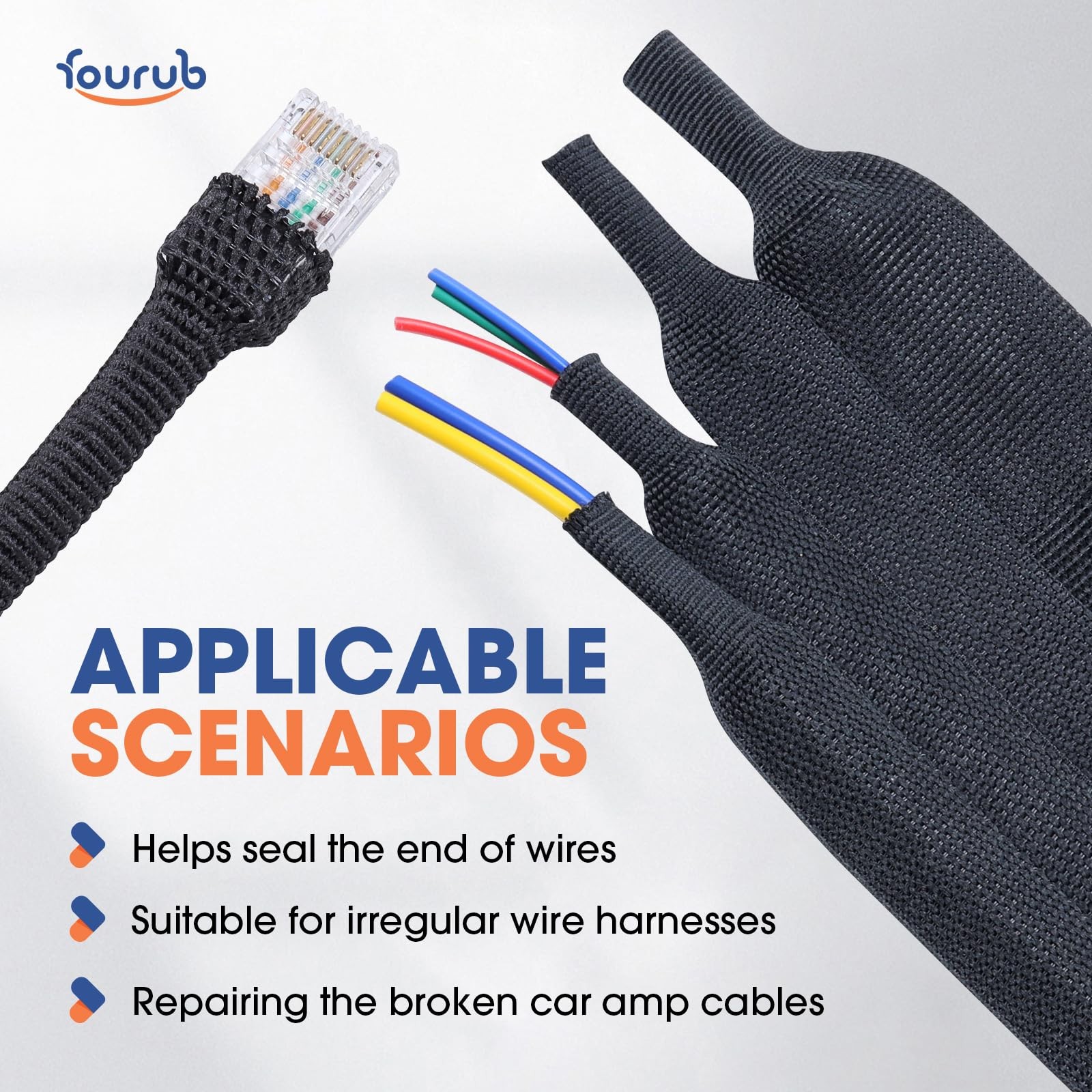FOURUB 2 to 1 Heat Shrink Woven Tubing Abrasion Resistant 1″ID-216inch, Black