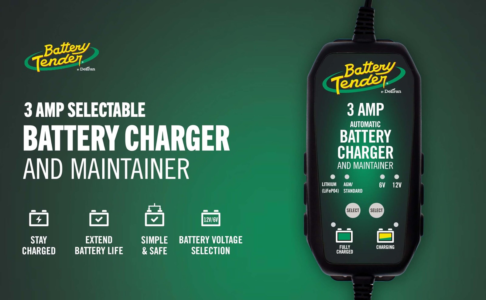 Battery Tender 3 AMP Battery Charger and Maintainer – Automotive Switchable 12V