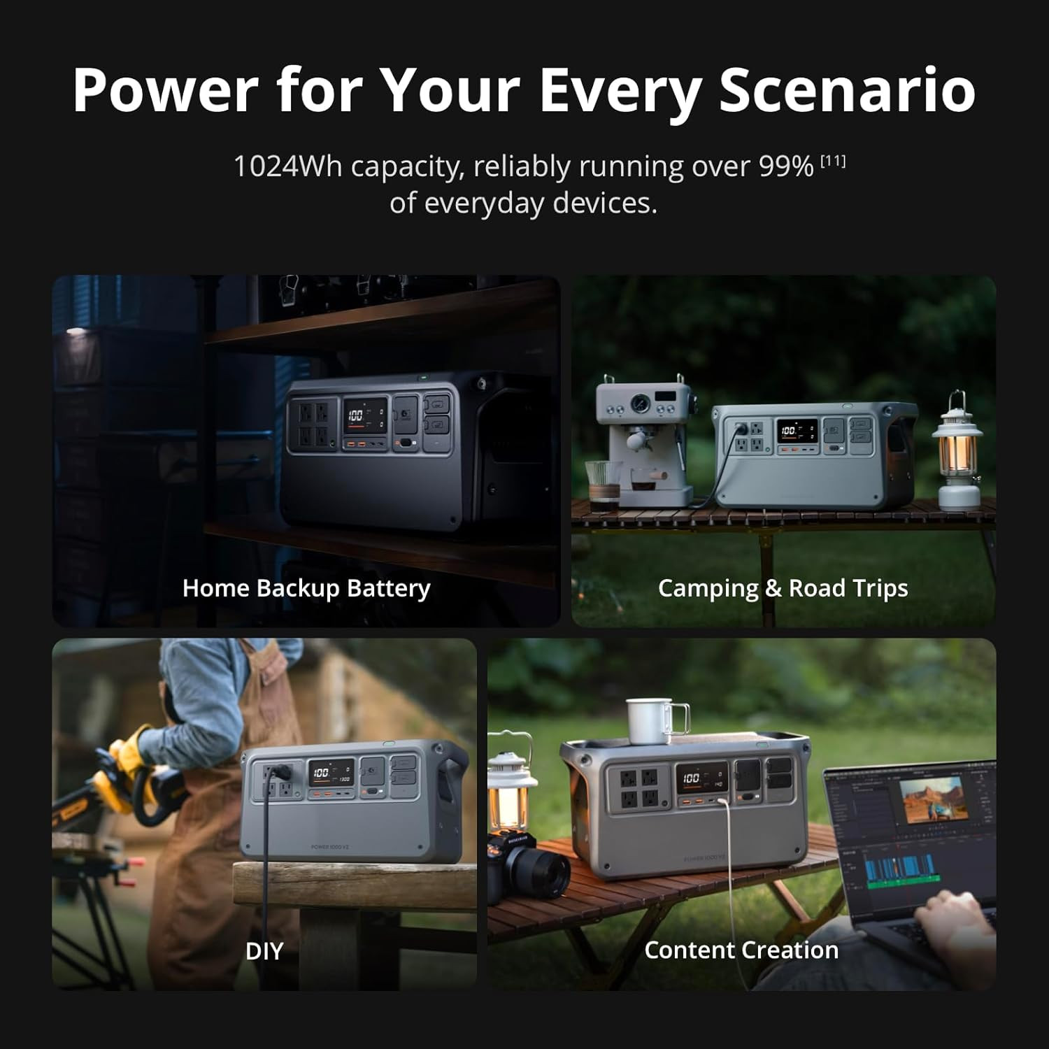 Power 1000 V2 Portable Power Station, 1024Wh LFP Battery, Compact Size, 2600W St