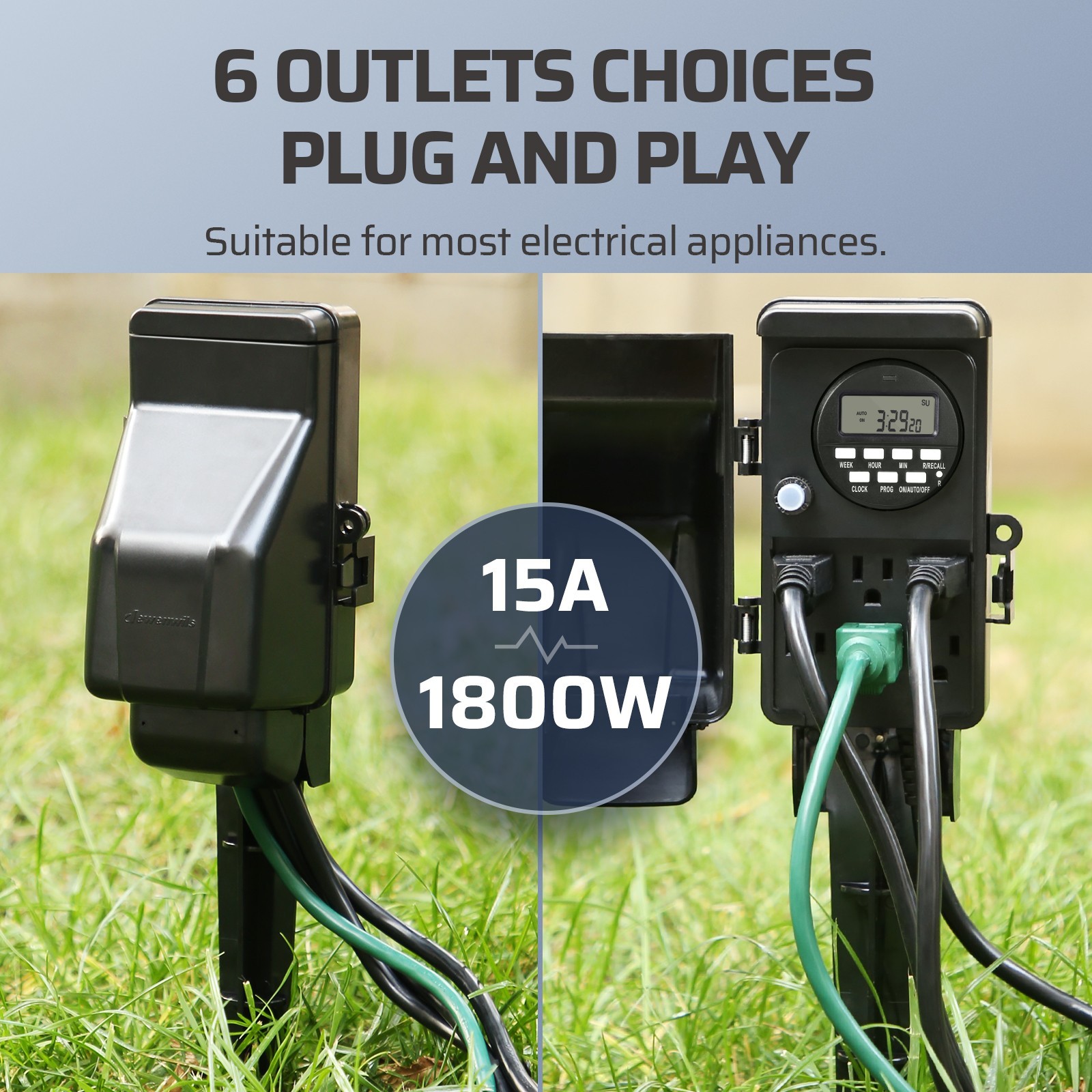 DEWENWILS Outdoor Digital Power Strip Timer, Multi Sockets, Waterproof 6 Outlets