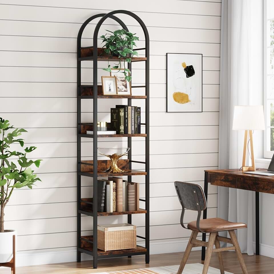 Tribesigns 6-Tier Open Bookshelf, 78.7″ Tall Arched Bookcase Narrow Bookshelf