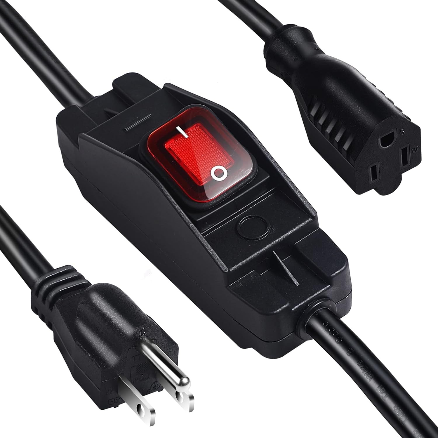 Outdoor Waterproof On/Off Switch Extension Cord, Heavy Duty 125v/250v Black SJTW