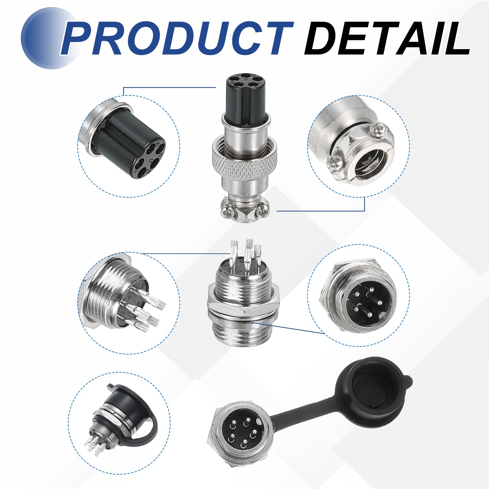 5Pcs 5 Pin Aviation Connector 300V 5A 16mm Metal Circular Connectors Silver