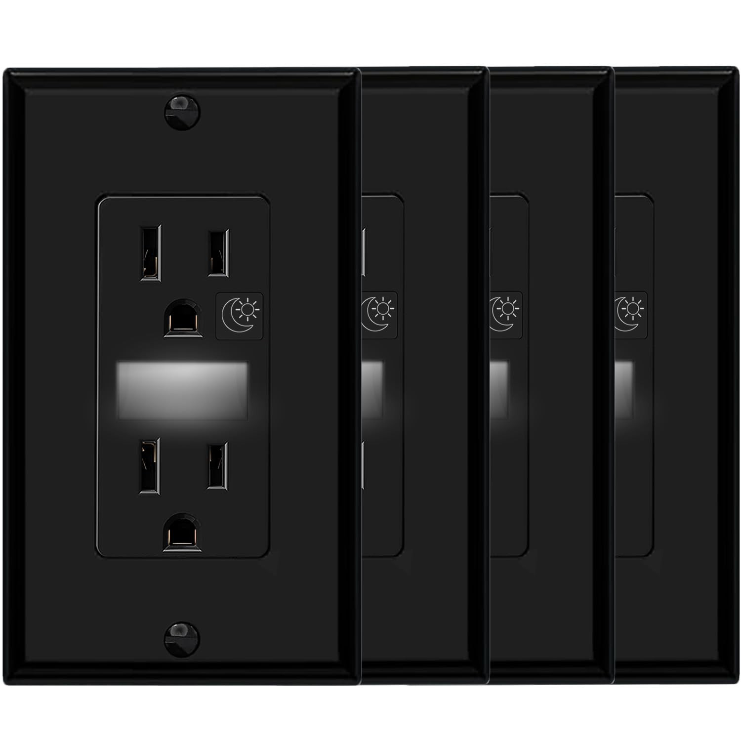 Black Wall Outlet Receptacle with Night Light,Electrical Receptacle Outlets,15A
