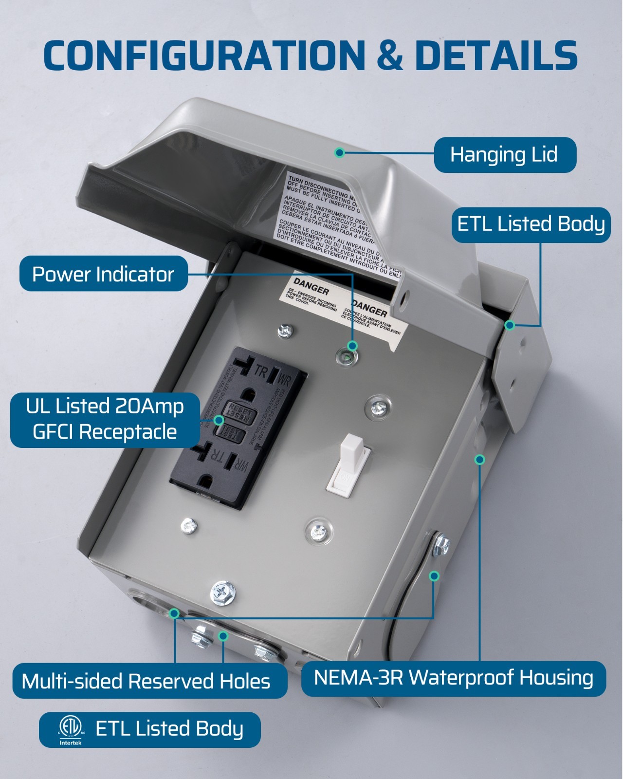 DEWENWILS Outdoor Outlet Box, 20 AMP Outdoor Electrical Outlet Box ETL Listed