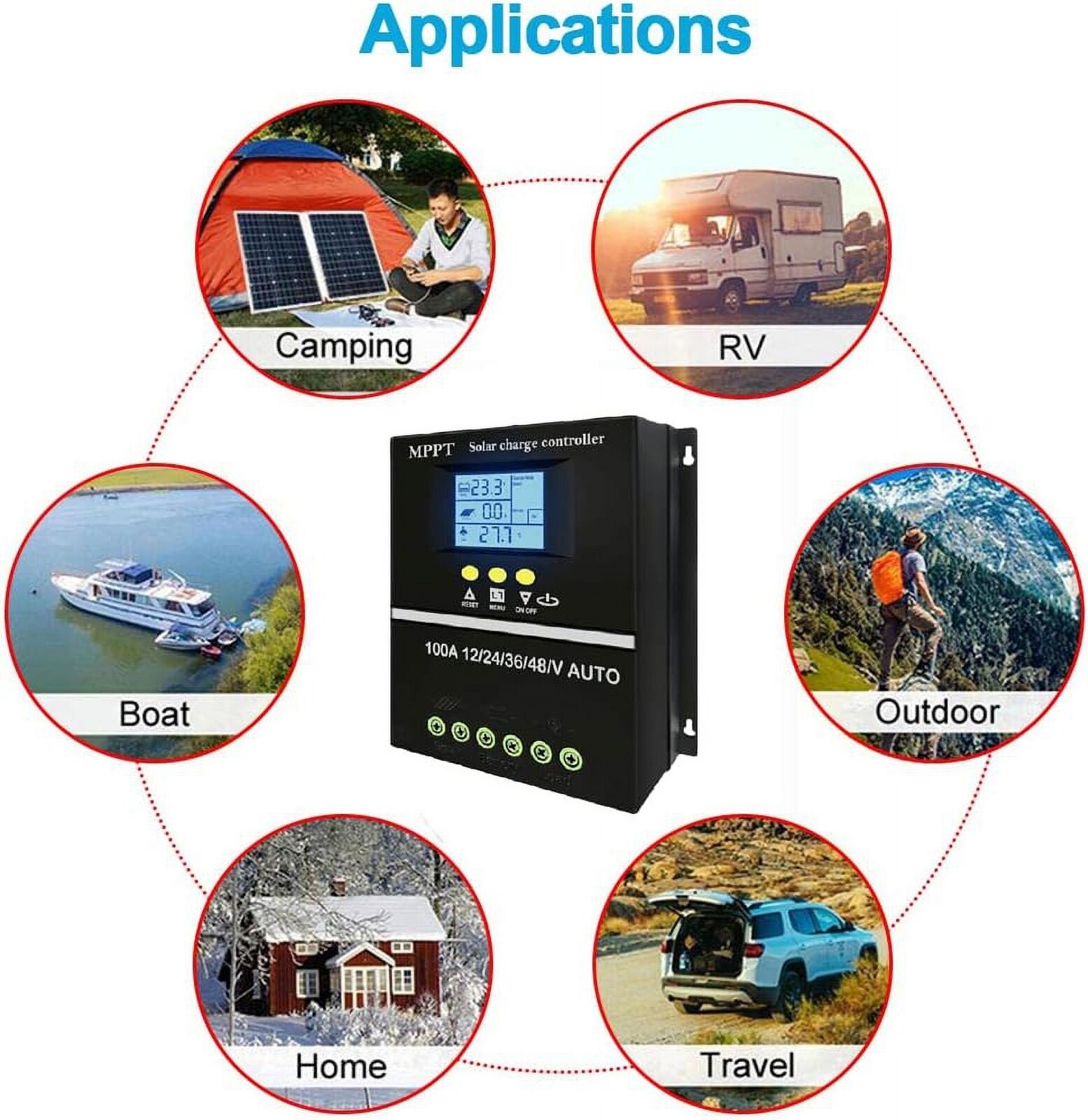 100A MPPT Solar Charge Controller 12V 24V 36V 48V Battery PV Regulator 4000W