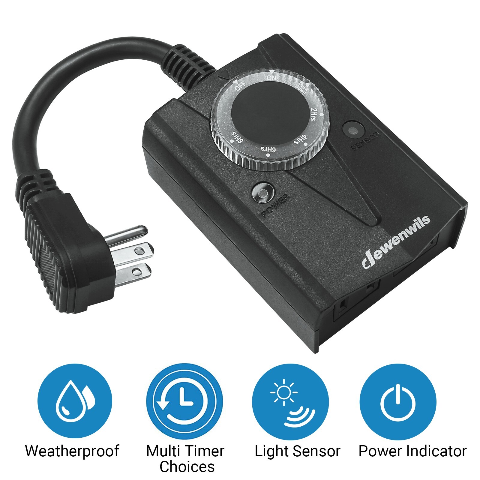 DEWENWILS Photocell Light Sensor Outdoor Light Timer Weatherproof Switch 2Outlet