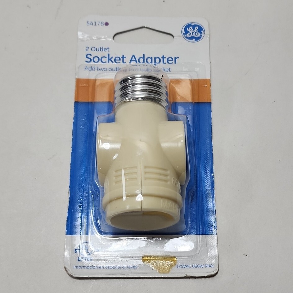 New GE 54178 2 Outlet Polarized Bulb Socket Adapter NOS Sealed