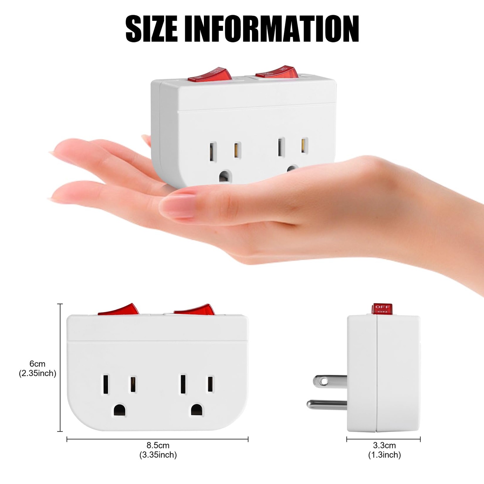 Grounded Outlet with Double ON Off Switch,VSEER 2 Port Electrical Outlet Plug…