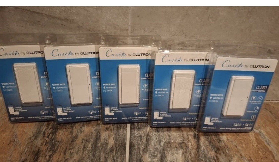 5 Pack Lutron DVRF-5NS-WH-R Caseta Claro Smart Switch 5A Single Pole/3-Way White