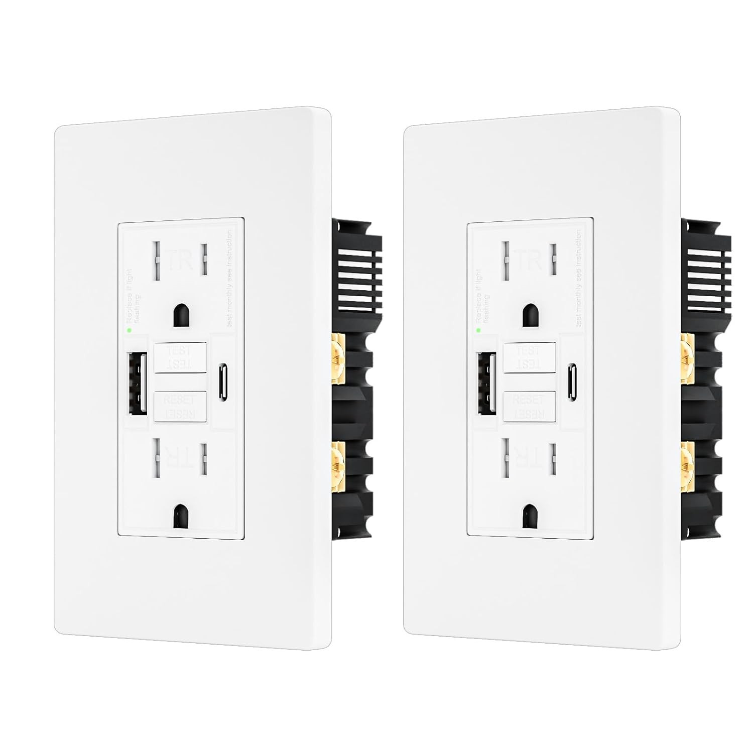 2PACK – 15AMP GFCI Outlet with USB-A & USB- C Ports, Self-Test GFCI Electrical O