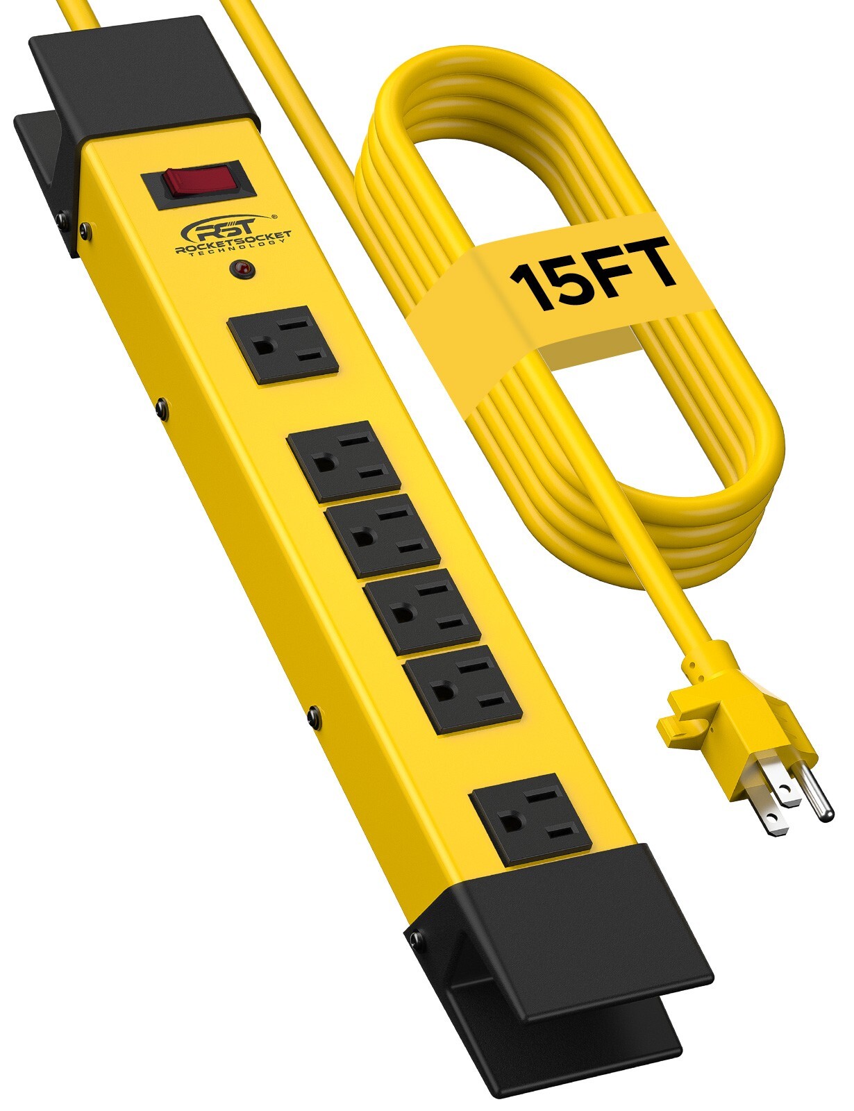 6 Outlet Heavy Duty Power Strip Surge Protector 1225J 15FT Cord & 15A Breaker