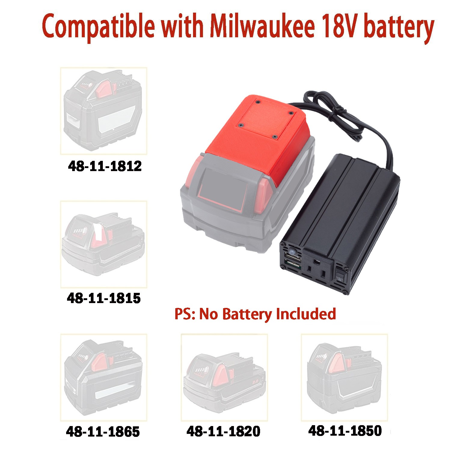 For Milwaukee 18V Battery Power Inverter Converter DC 15-21V To AC 110v w/USB US