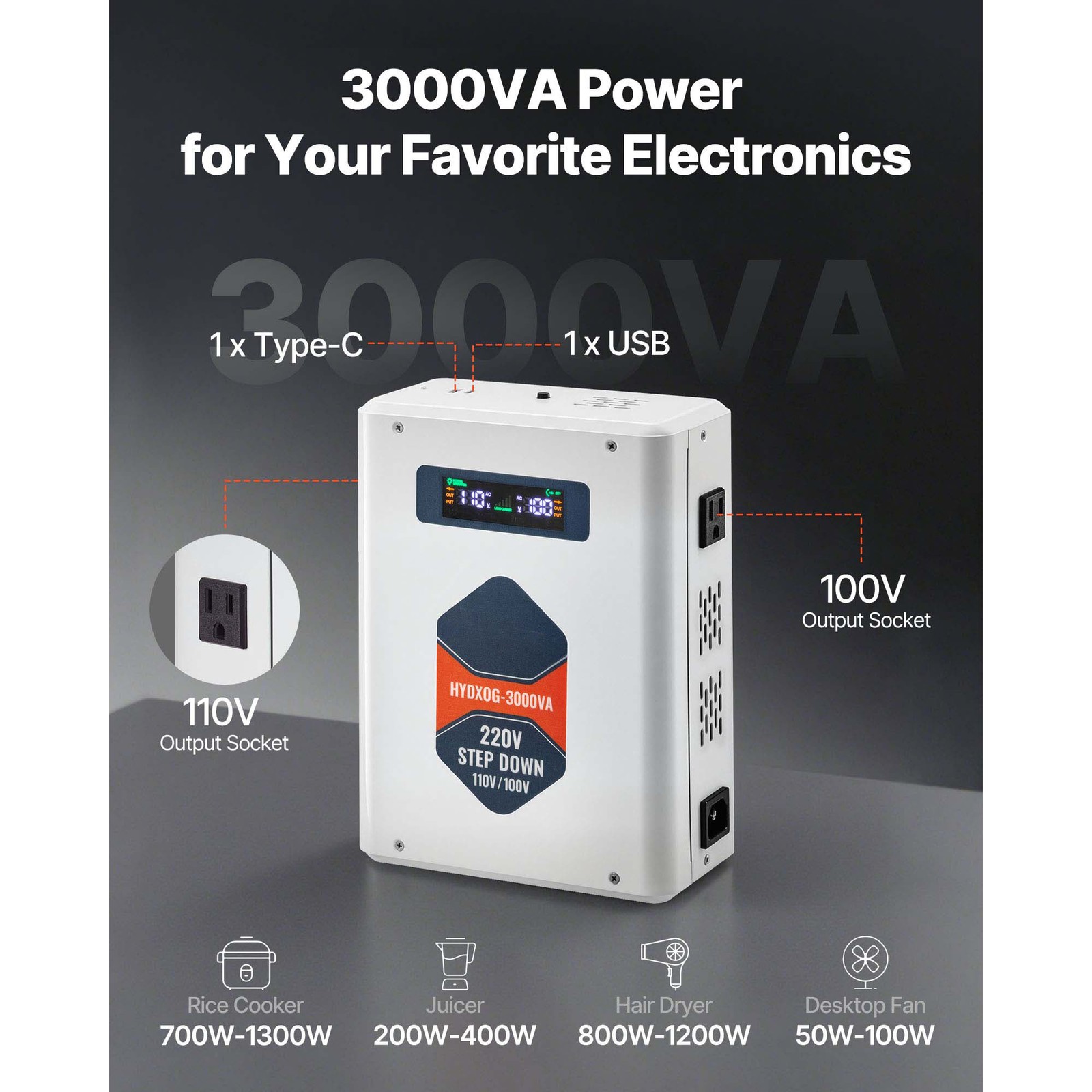 Uimoso Step Down Voltage Converter 3000VA Transformer for 220V to 110V Power