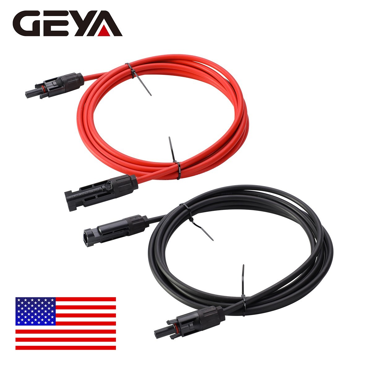 GEYA PV Wire Connector 10 AWG Solar Panel Extension Cable 1Pair Black & Red 6mm²