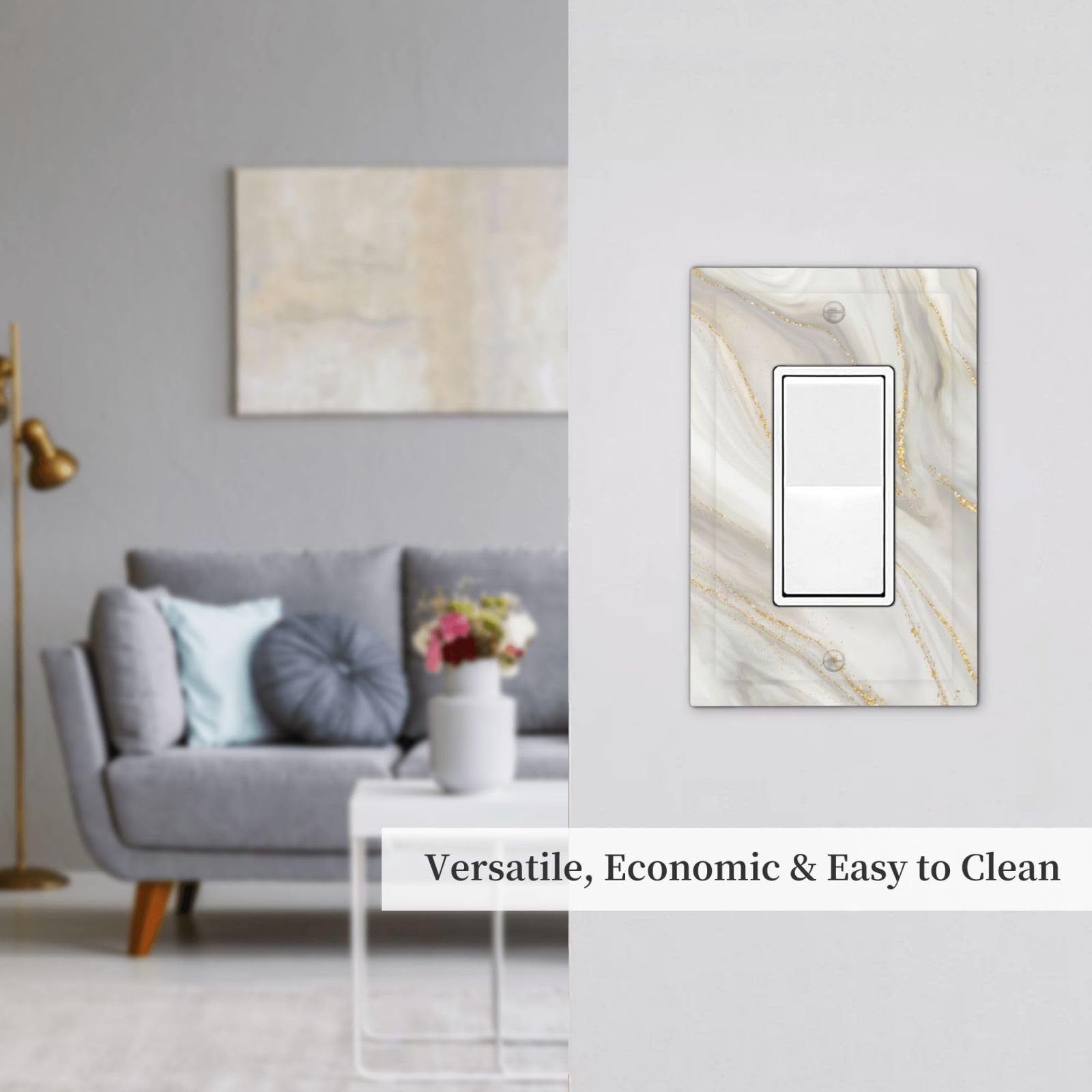White Gray Gold Marble 1 Gang Single Rocker Light Switch Cover Decorative Wal…