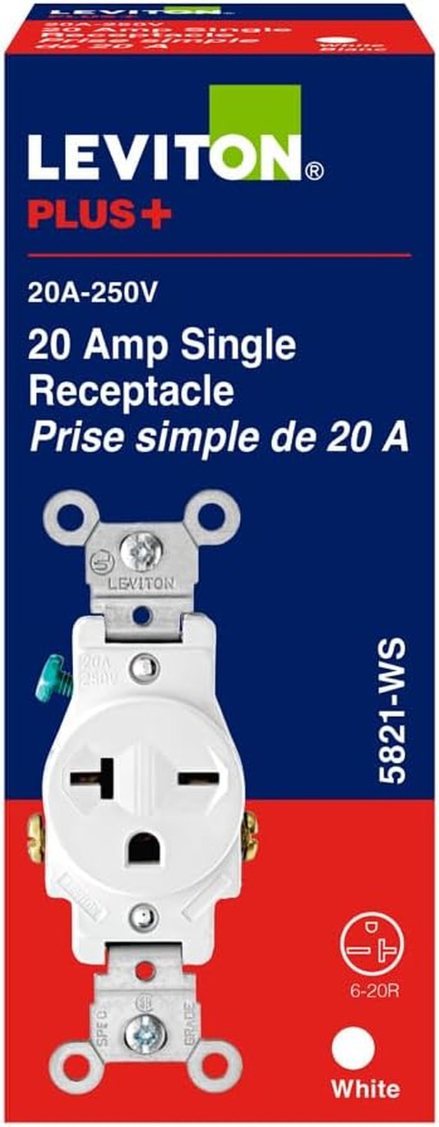 Single Receptacle Outlet 20 Amp 250 Volt Side Wire White Commercial
