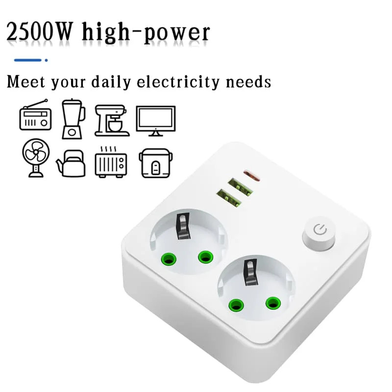 EU Plug Outlet 2 Sockets Multitap Wall Power Strip Electrical Socket No Extensio