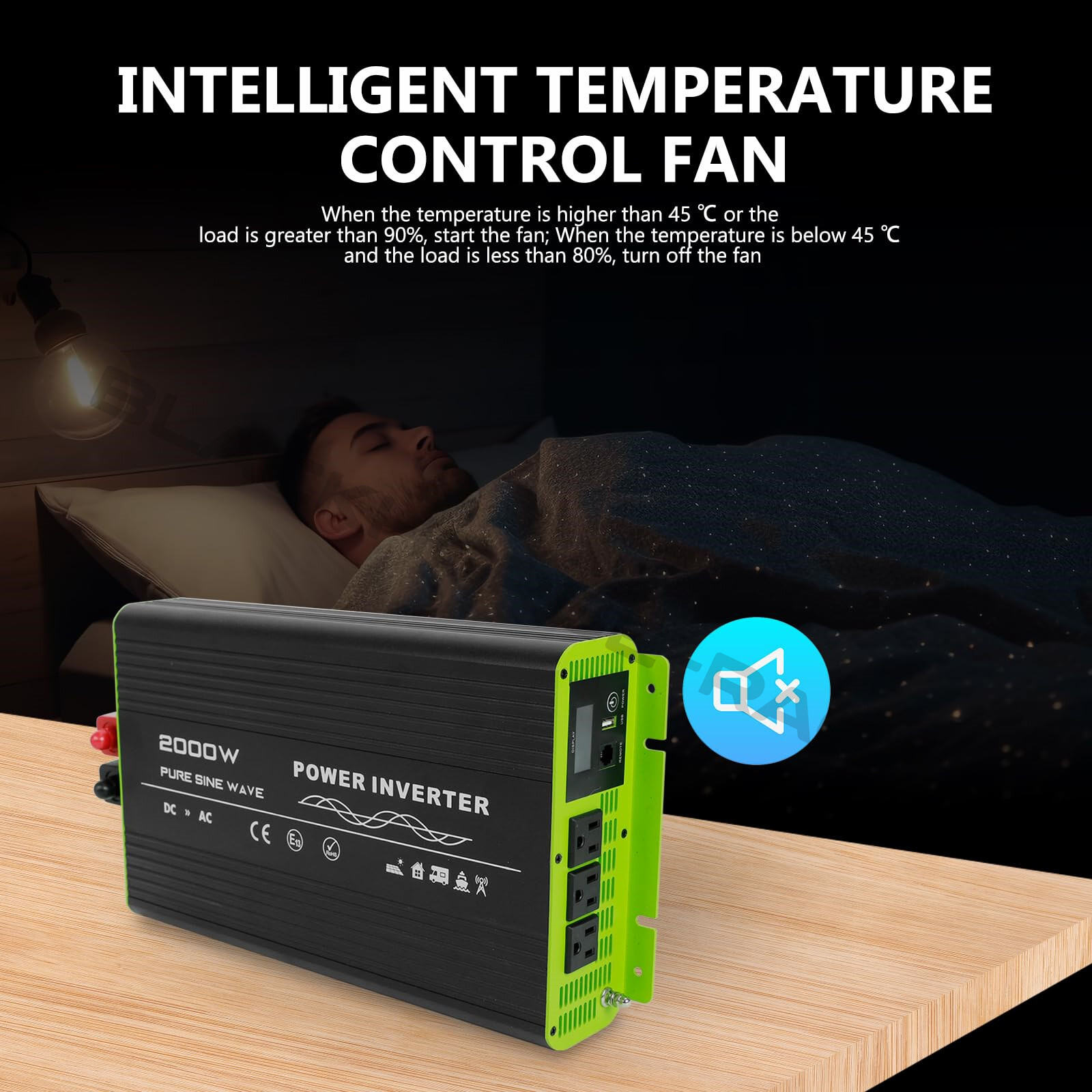 2000W Pure Sine Wave Inverter 12V DC to 110V AC Converter for Home RV Kettles
