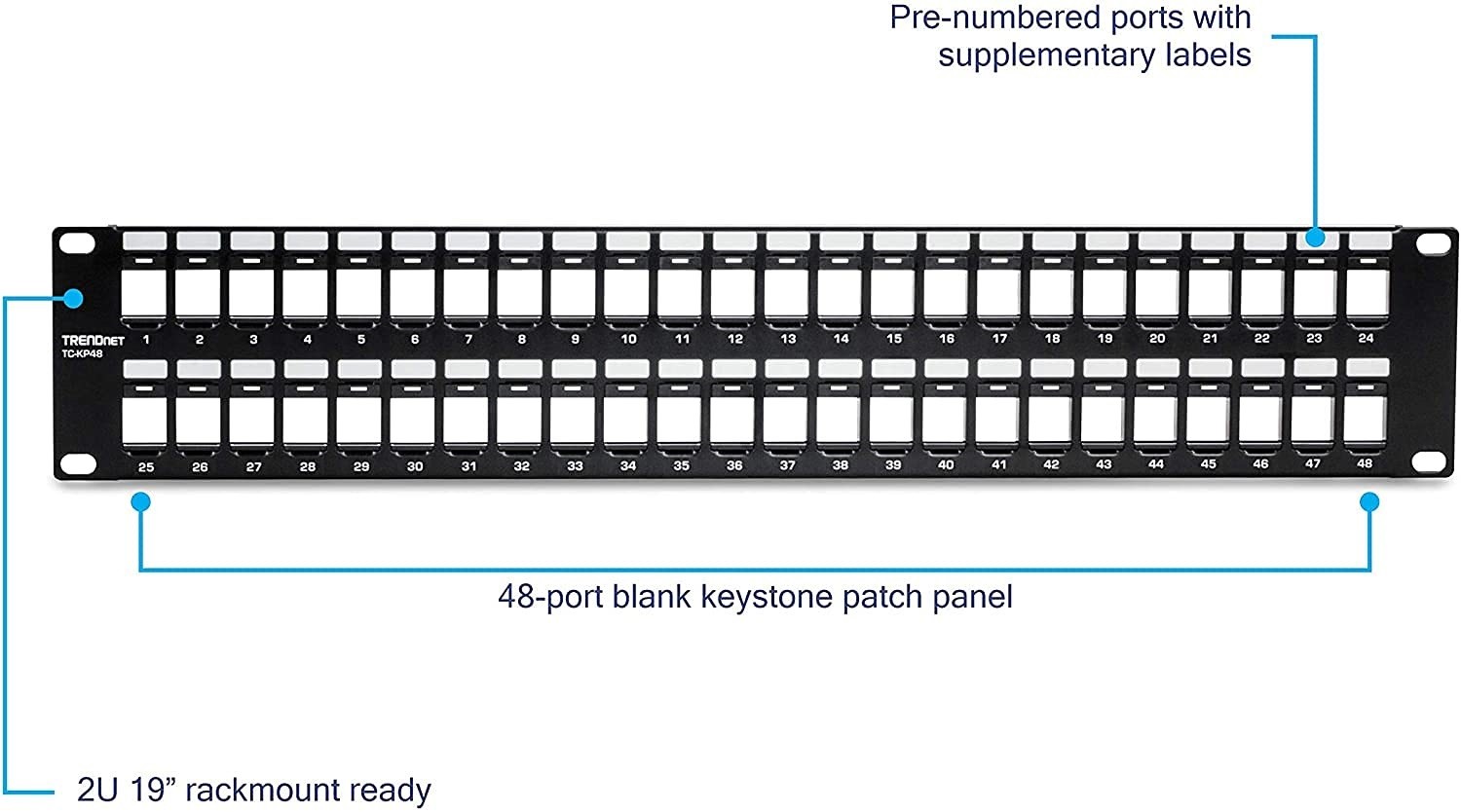 TRENDnet 48-Port Blank Keystone 2U HD Patch Panel TC-KP48