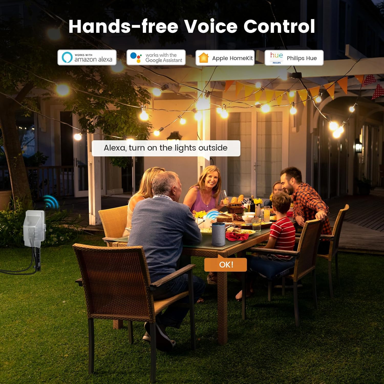 Zigbee Outdoor Power Stake Timer Waterproof, 6 Outlet Power Strip Weatherproof,
