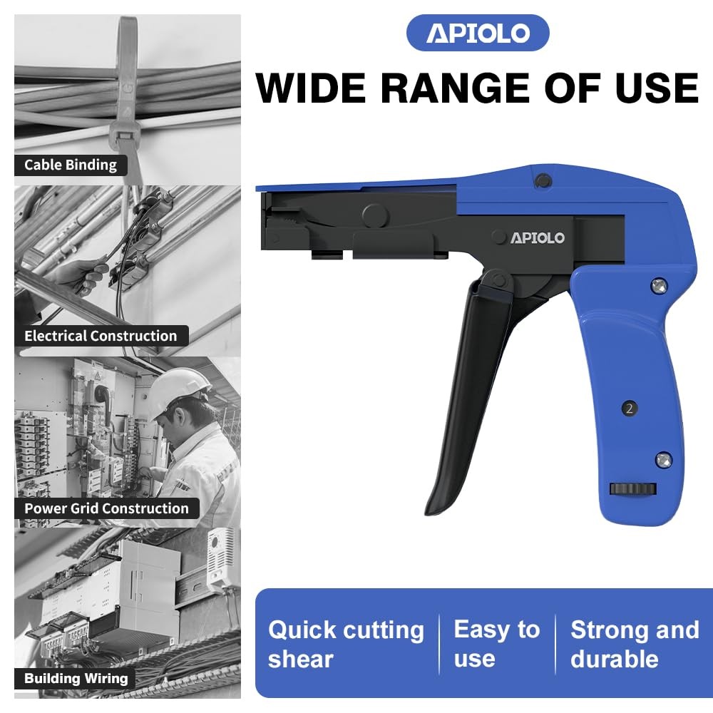 Cable Tie Gun, Ergonomic Hand Operated Fastening Zip Adjustable Blue