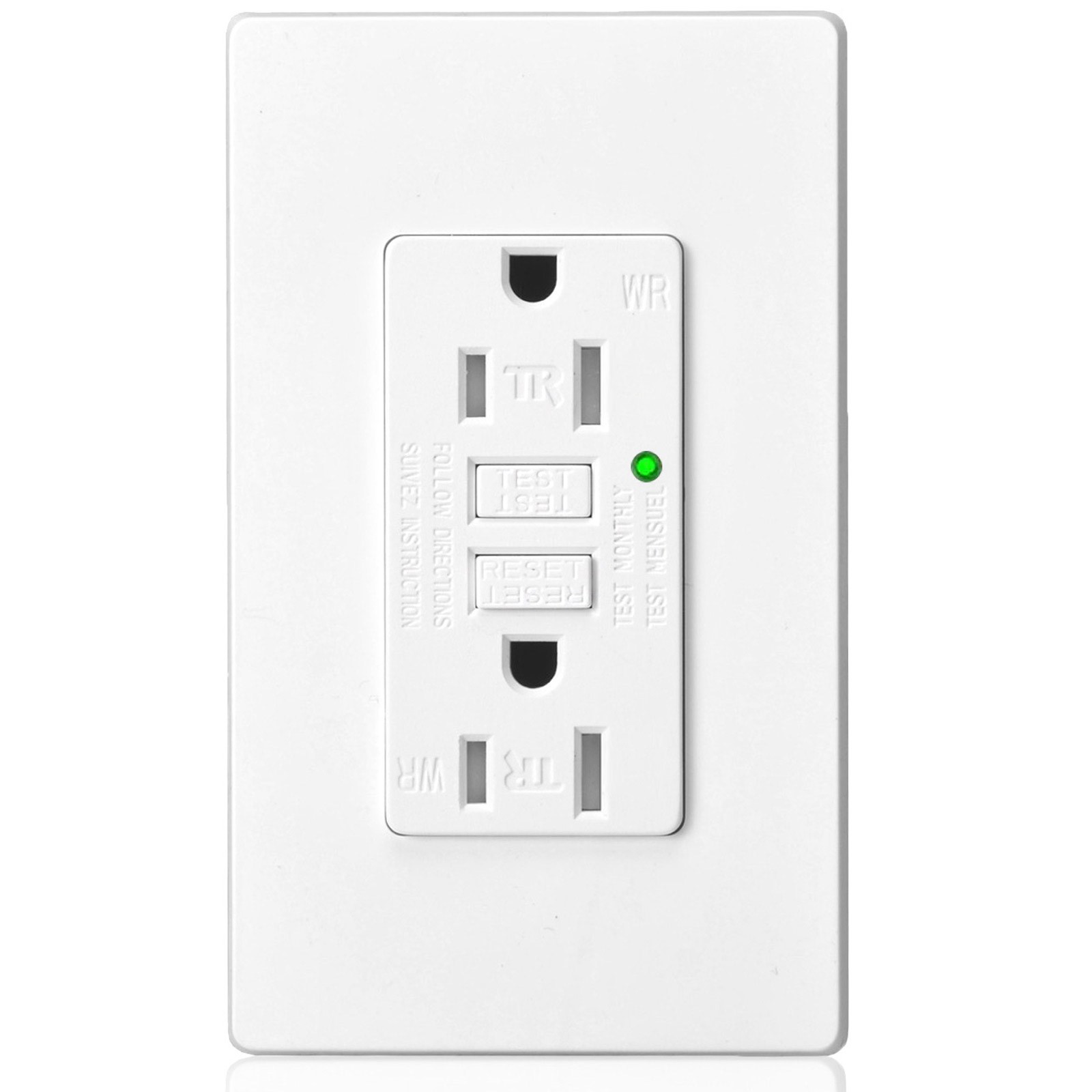 1Pack 15A TR WR GFCI Wall Outlet White with LED Indicator UL & ETL Certified